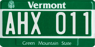 VT license plate AHX011