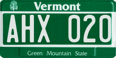 VT license plate AHX020