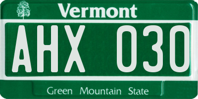 VT license plate AHX030