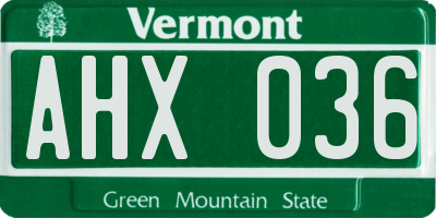 VT license plate AHX036