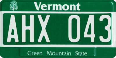VT license plate AHX043