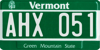 VT license plate AHX051