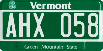 VT license plate AHX058