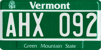 VT license plate AHX092