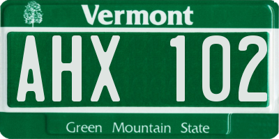 VT license plate AHX102