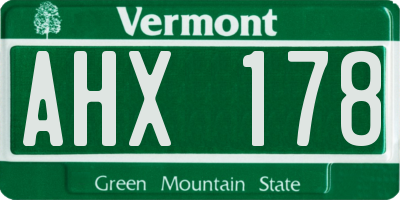 VT license plate AHX178