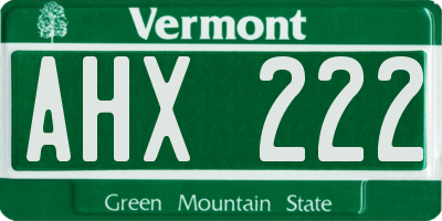 VT license plate AHX222