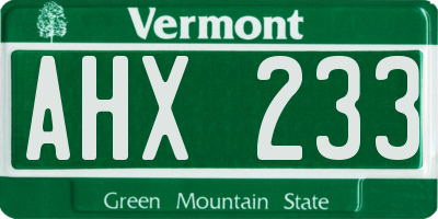 VT license plate AHX233