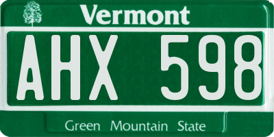 VT license plate AHX598