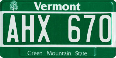 VT license plate AHX670