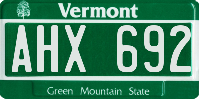 VT license plate AHX692