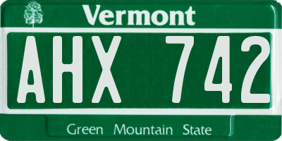 VT license plate AHX742