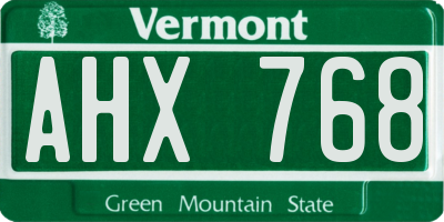 VT license plate AHX768