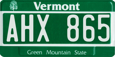 VT license plate AHX865