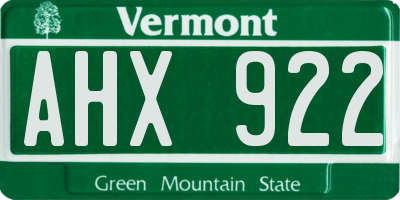 VT license plate AHX922