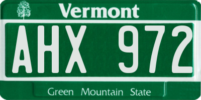 VT license plate AHX972