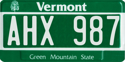 VT license plate AHX987