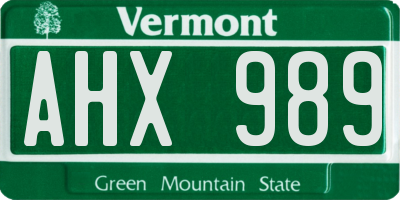 VT license plate AHX989