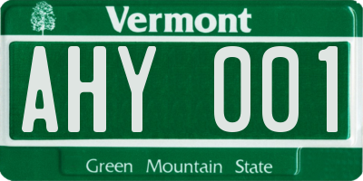 VT license plate AHY001