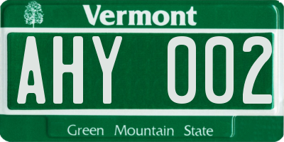 VT license plate AHY002