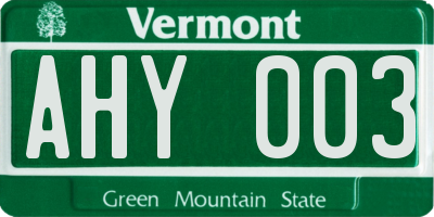 VT license plate AHY003