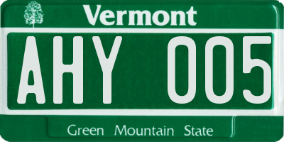 VT license plate AHY005