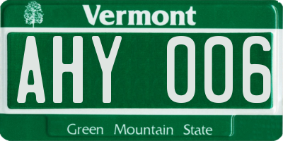 VT license plate AHY006