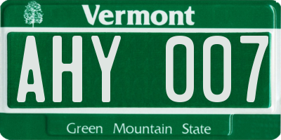 VT license plate AHY007