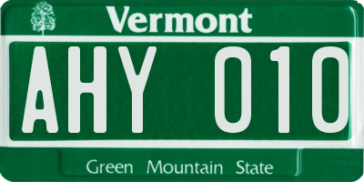 VT license plate AHY010