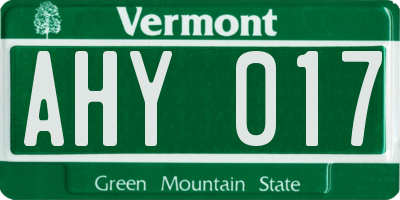 VT license plate AHY017