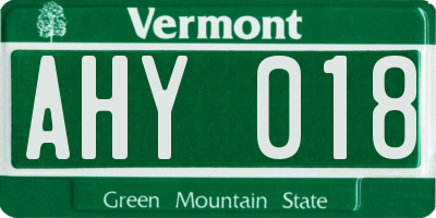 VT license plate AHY018