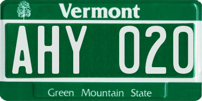VT license plate AHY020
