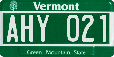 VT license plate AHY021