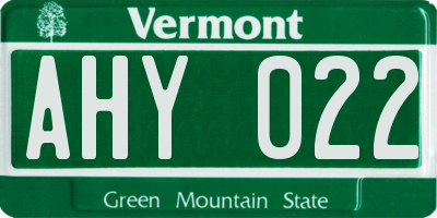 VT license plate AHY022
