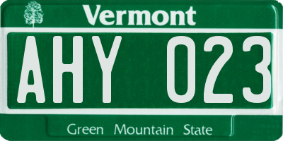 VT license plate AHY023