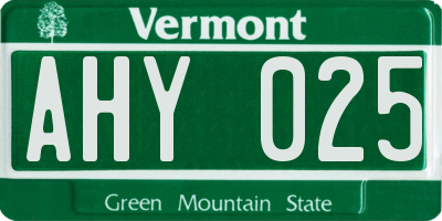 VT license plate AHY025