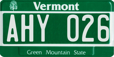 VT license plate AHY026