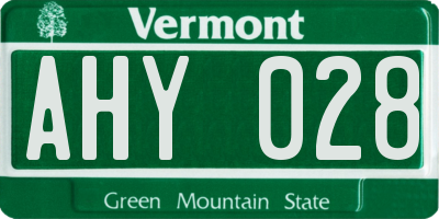 VT license plate AHY028