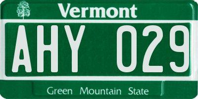 VT license plate AHY029