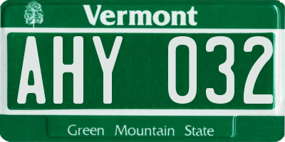 VT license plate AHY032