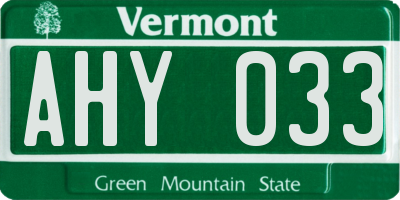 VT license plate AHY033