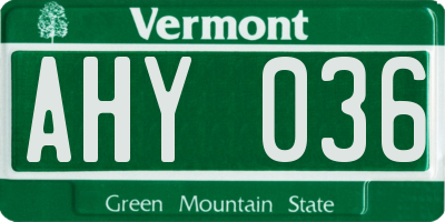 VT license plate AHY036