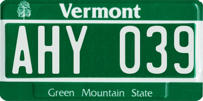 VT license plate AHY039
