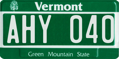 VT license plate AHY040