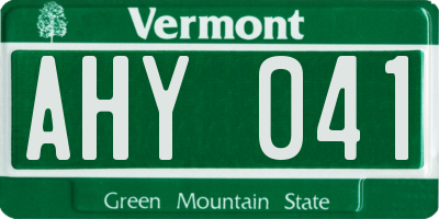 VT license plate AHY041