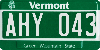 VT license plate AHY043