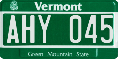 VT license plate AHY045