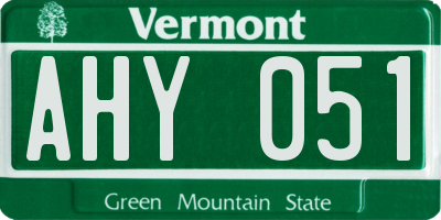 VT license plate AHY051