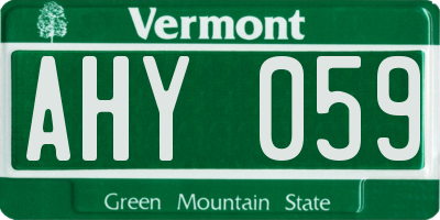 VT license plate AHY059