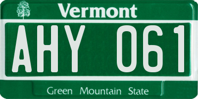 VT license plate AHY061